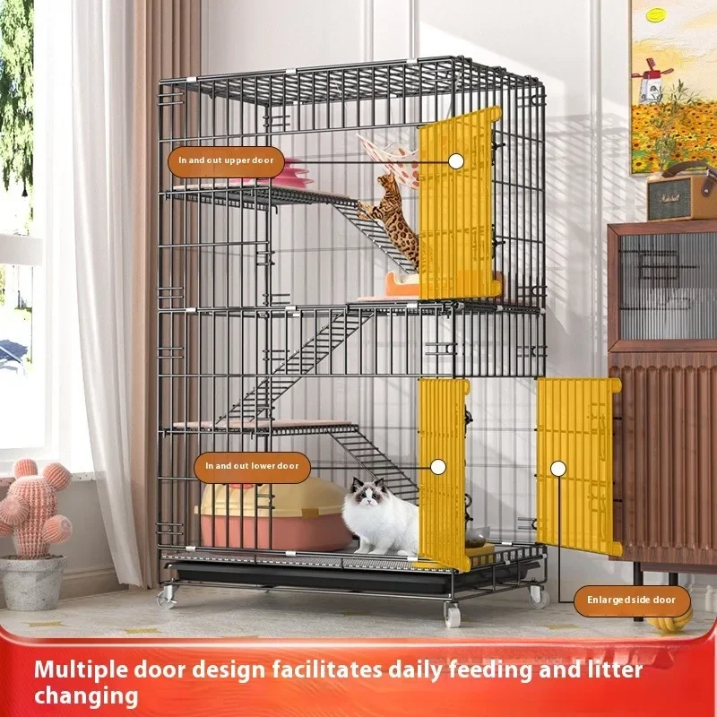 Indoor Cat Villa Cage with Foldable Design Large Multi-Story Cat House Encrypted Pet Cage Furniture for Home