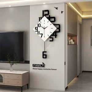 Modern Simple Wall Clock with Pendulum Wall Clock Without Ticking Noises Battery Operated for Living Room Bedroom Kitchen Deco