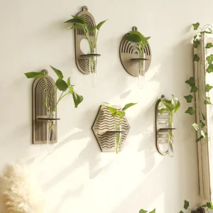 Wood Wall Vase for Green Plant Wall Mount Flower Vase Tube Boho Home Decoration Pastoral Style Plant Holder Living Room Ornament
