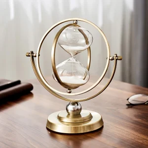 Vintage 30-Minute Sand Timer, 720° Rotating Metal & Glass Hourglass for Desk Decor.