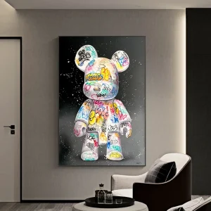 Cartoon Cute Bear Graffiti Canvas Painting Cartoon Character Pop Art Poster Street Wall Art Picture Kawaii Room Decoration