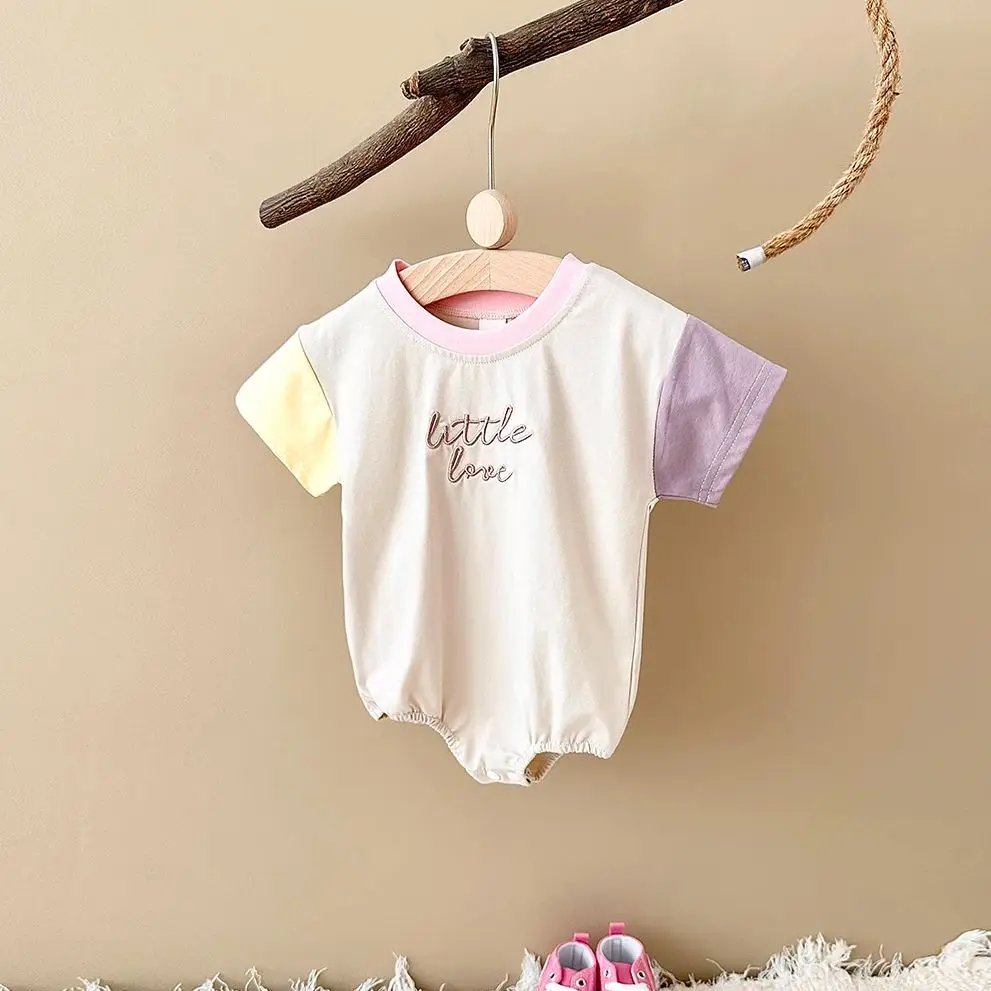 Summer Baby Boys Clothes Bodysuit Newborn Girl Romper Casual Letter Embroidery Button Jumpsuit Short Sleeve Infant Clothes - Image 2