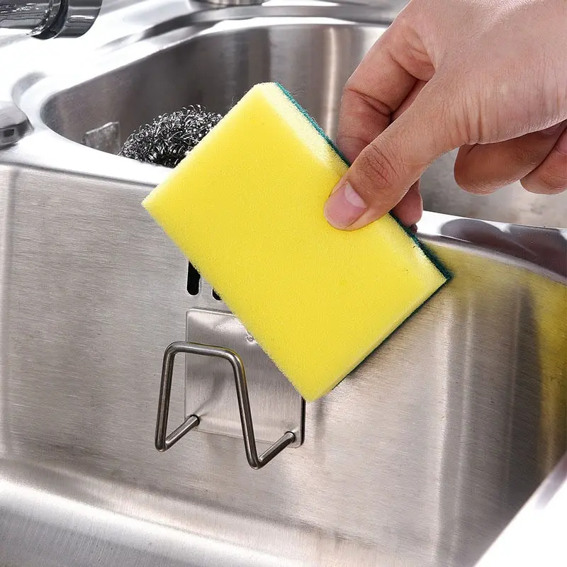 1pc Sink Sponge Holder For Kitchen Slivery Stainless Steel Household Water Channel Dishcloth Rag Storage Rack - Image 2