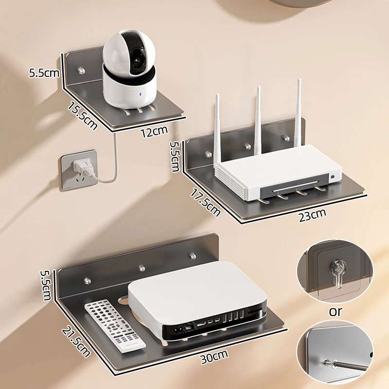 Steel Shelf Wall Mounted Floating Organizer Router Camera Projector Toiletries Storage Living Room Bathroom Office Metal Holder - Image 6