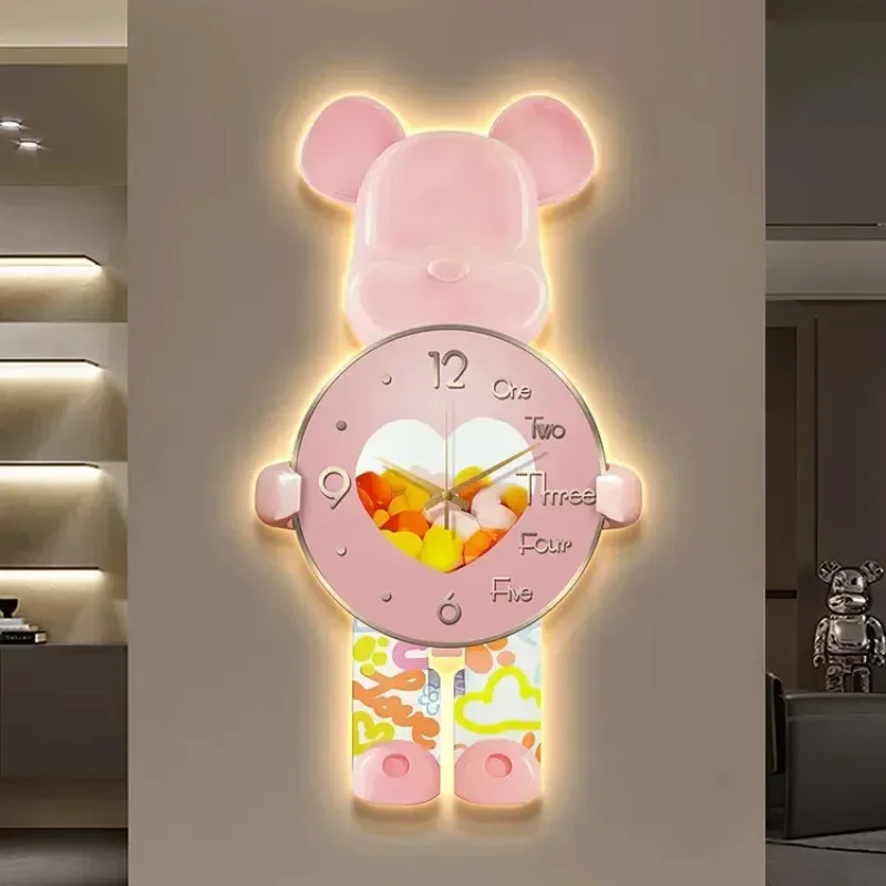 Aesthetic Bear Wall Clocks LED Lamp Unique Bear Silent Sconce Luxurious Porch Living Room Decoration Interior Wall Light Clock - Image 2