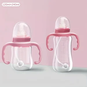 120ml-240ml Newborn drop-proof, anti-colic PP bottle with handle, BPA-free, breastmilk-like silicone nipple Gravity straw design