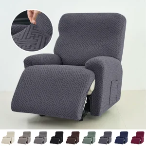 4Pcs/set Jacquard Recliner Sofa Cover Stretch Armchair Slipcovers Solid Color Non-Slip Couch Slipcovers for Home Office Decor