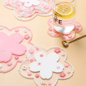 Cherry Blossom Silicone Cup Coaster Non-Slip Heat Insulation Mat for Coffee Tea Mug Cute Desktop Decorate Kitchen Table Placemat