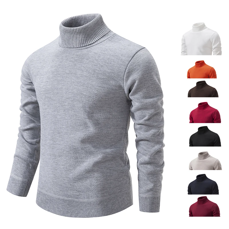 New Winter Turtleneck Sweater Thick Mens Casual Pullover Sweaters Solid Color Quality Warm Slim Turtleneck Sweaters Pullover Men