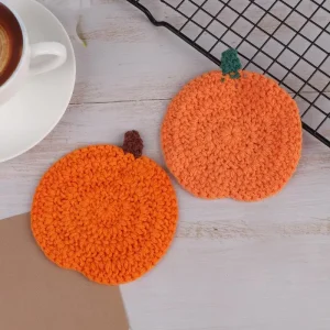 1/4PCS Fabric Handmade Drink Pads Fall Farmhouse Decoration Autumn Crochet Pumpkin Coasters Table Accessory Halloween Gift