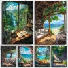 Modern Cartoon Seaside Cottage Summer Scenery Poster Coastal Villa Beach Life Canvas Painting Wall Art Living Room Home Decor