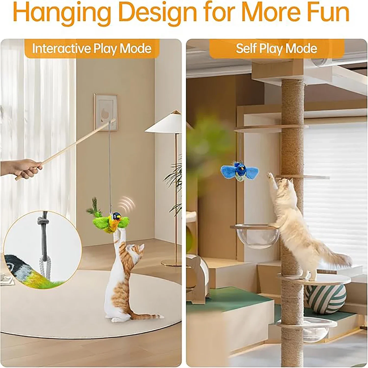 Indoor Interactive Birds Toy for Cat Chasing Teasing Toy Sounding Catnip Cat Teaser Toy Self-hilarity Wall Hanging Birds Cat Toy - Image 2