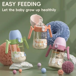 Clamshell PPSU baby bottle, over 6 months old, wide mouth with gravity ball straw, anti-fall with child lock