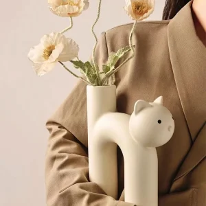 2024 Ceramic Flower Vase Cute Tubular Kawaii Cat Vase Room Home Desktop Decoration Art Ornament Gift Flowerpot Free Shipping