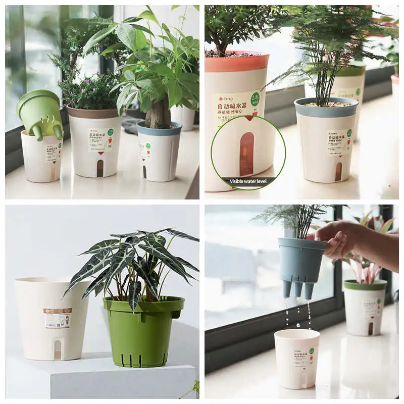 Self Watering Plant Pots Plastic Flowerpot Planter with Drainage Holes Hydroponics Flower Pot Plastic Lazy Automatic Plants Pot - Image 5