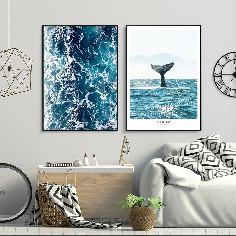 Tail Sea HD Canvas Oil Painting Poster Prints Home Bedroom Living Room Decoration Scandinavian Minimalist Wall Art Blue Whale - Image 4
