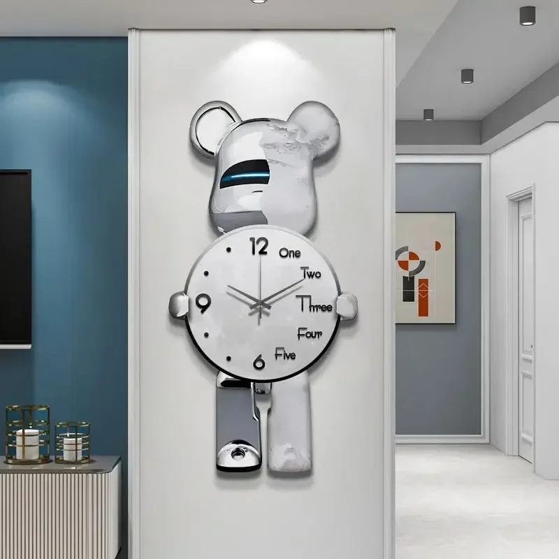 Aesthetic Bear Wall Clocks LED Lamp Unique Bear Silent Sconce Luxurious Porch Living Room Decoration Interior Wall Light Clock - Image 4