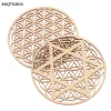 1PC round Wood Coaster with Chakra Pattern Flower of Life Natural Symbol Creative Home Decor Kitchen Table Mat