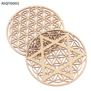 1PC round Wood Coaster with Chakra Pattern Flower of Life Natural Symbol Creative Home Decor Kitchen Table Mat