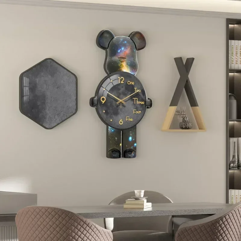 Aesthetic Bear Wall Clocks LED Lamp Unique Bear Silent Sconce Luxurious Porch Living Room Decoration Interior Wall Light Clock - Image 6