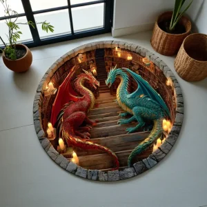 Couple Dragon Book Round Rug Book Library Fantasy Carpet Mythical Creature Home Decor Gift Dragon Lovers Dragon Lover Book Decor