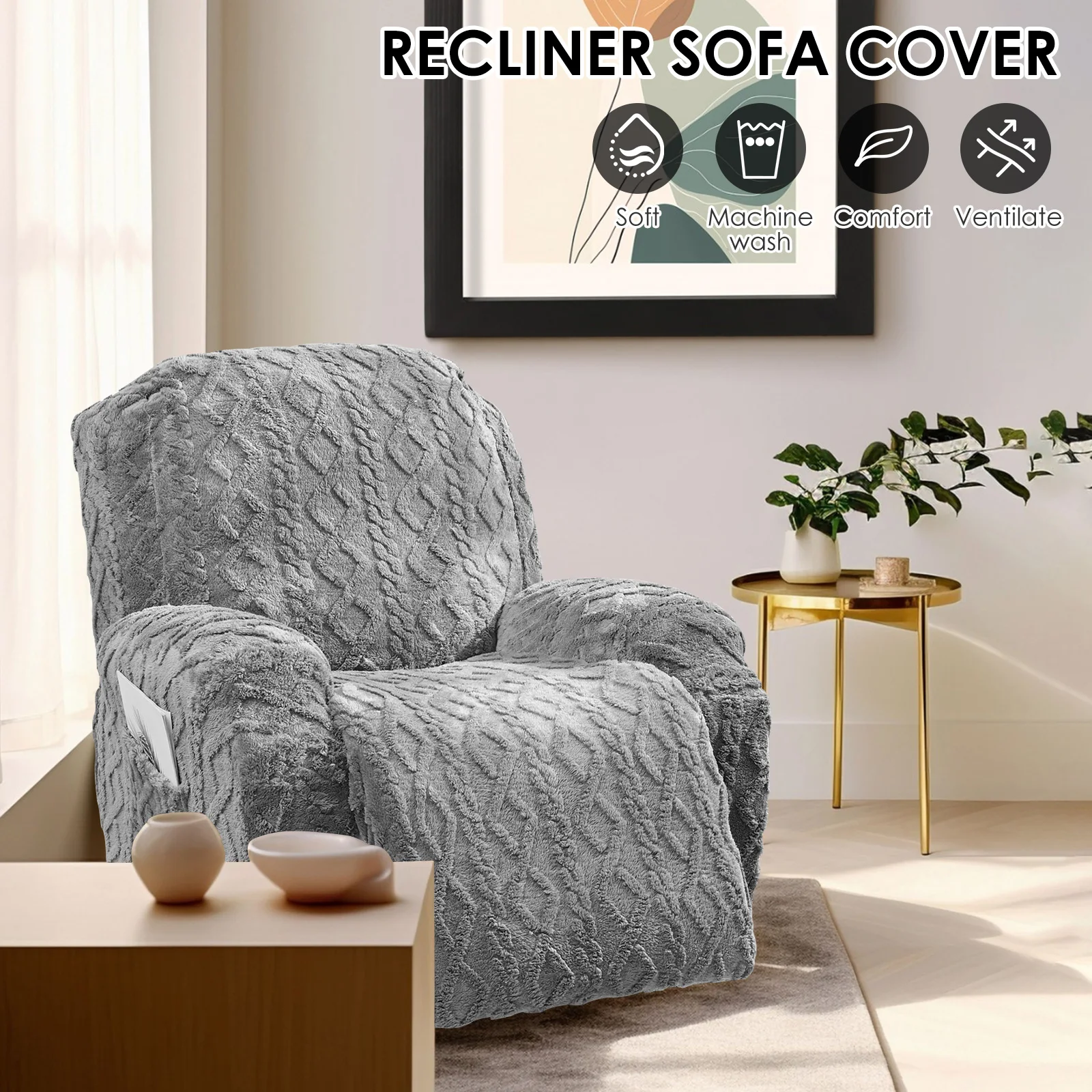 4Pcs/Set Recliner Chair Cover Polyester Elasticity Single Sofa Cover Full package Thickened Recliner Protector Home Decoration - Image 2