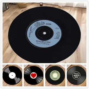 VIKAMA Vinyl Record Round Carpet Music CD Game Room Mat Living Room Area Carpet Bedroom Anti-Slip Soft Pad Home Decoration