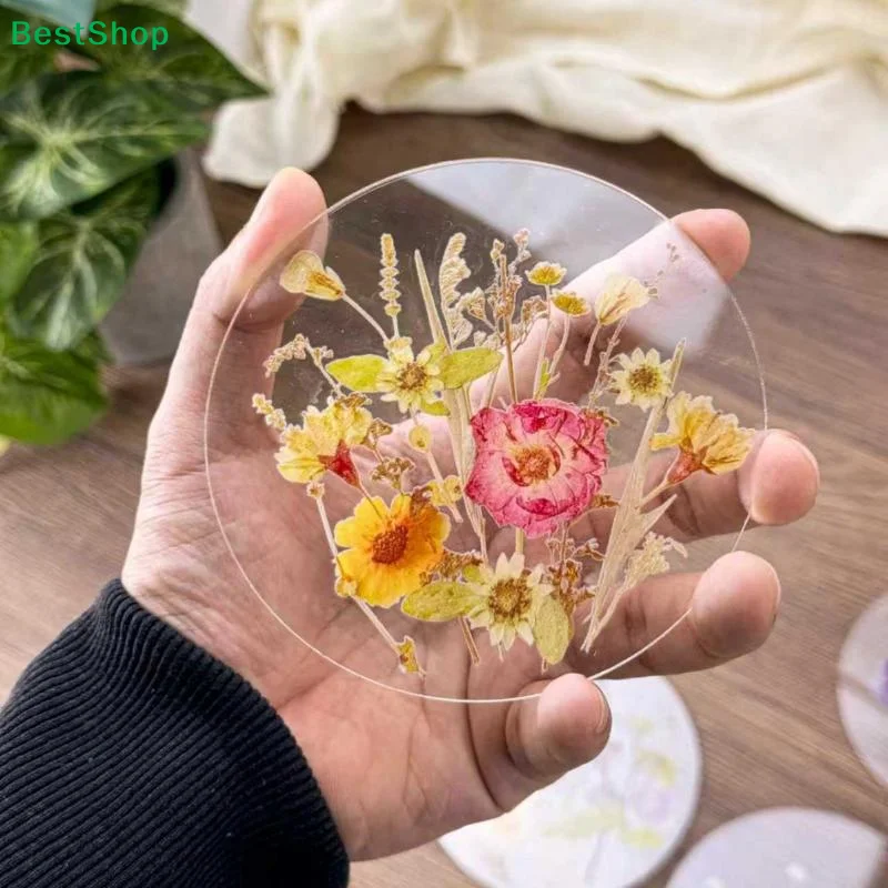 ♥Pressed Flower Resin Coasters Set-4pcs Natural Dried Flower Drink Mats,Transparent Decor Coasters for Home & Coffee Table - Image 5