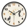 Round Cozy Healing Cat & Moon Phase Theme Quartz Wall Clock, Cute Relaxing Decorative Clock , 8-16 Inches