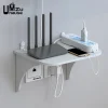 Floating Shelf Wall Mount with Hooks No Drill Wifi Router Set Top Box Cable Management Power Strip Storage Living Room Organizer