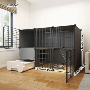Cat Cage with Free Space, Portable, Easy to Assemble, Suitable for Home Use, Multi-Cat Indoor Use, with Integrated Toilet, Does Not Take up Much Space, Three-Tier Cat Cabinet