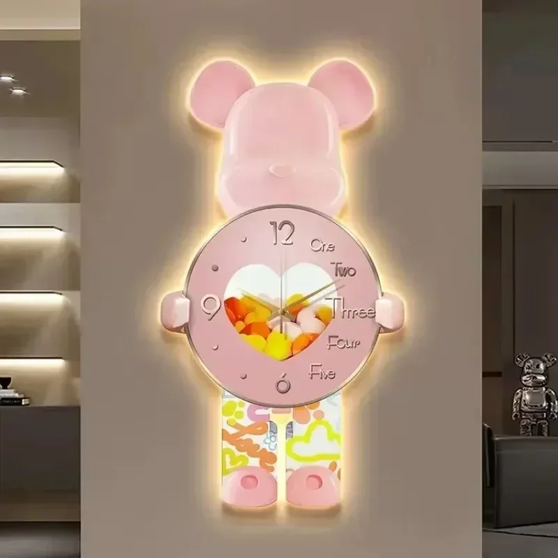 Aesthetic Bear Wall Clocks LED Lamp Bear Wall Silent Light Clock Luxurious Unique Living Room Porch Decor Interior Ornament - Image 5