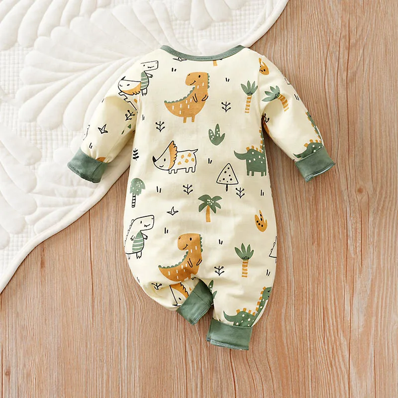 Spring and fall Cartoon dinosaur print cotton baby clothing Long-sleeved baby one-piece suits for 0-12 months boys and girls - Image 2