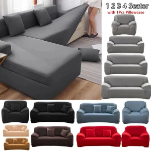 Solid Color Elastic Sofa Covers for Living Room Spandex Sectional Corner Sofa Slipcovers Couch Chair Cover 1/2/3/4 Seater