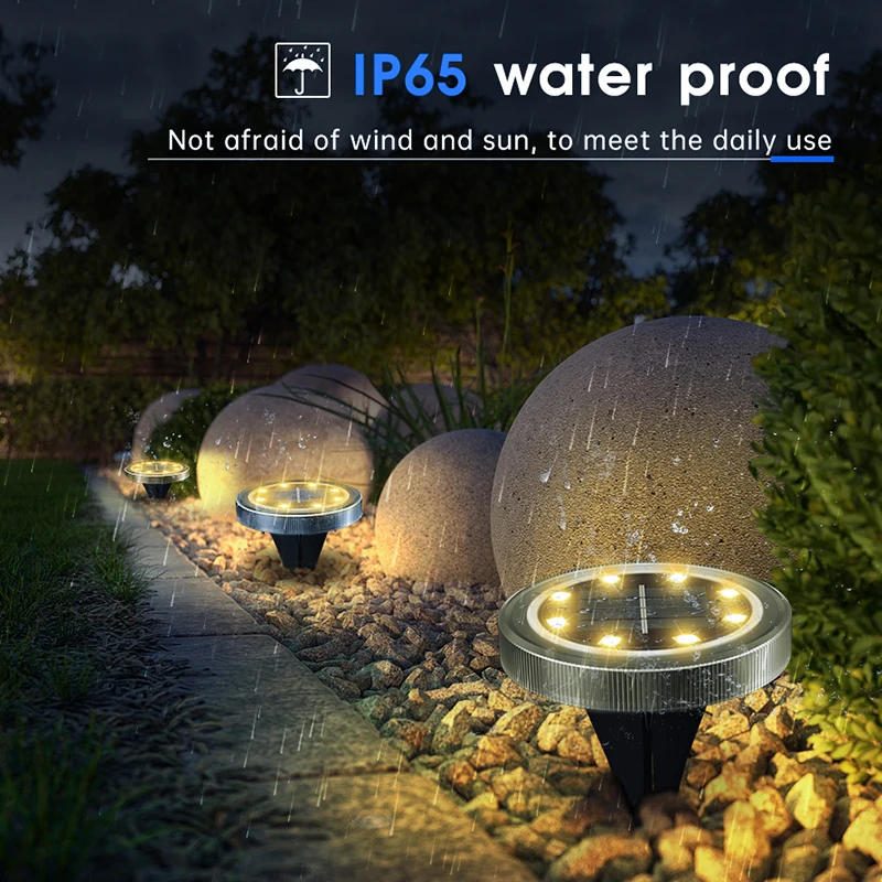 Solar Powered Ground Lights IP65 Waterproof Outdoor LED Disk Lights for Garden Non-Slip Landscape Path Lighting for Patio Lawn - Image 2