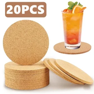 20pcs Round Cork Coasters Heat Resistant Non-slip Drink Coasters Table Protection Mat Forcoffee Cups Mugs Bowls Home Kitchen Bar