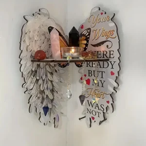 1PCS Boho Wood Angel Wing Wall Decoration Crystal Display Holder Moon Phase Floating Shelf Room Art Wall Hanging Home Decor Gift