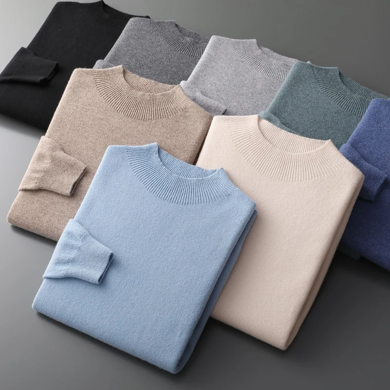 100% Pure Wool Cashmere Sweater Men's Half Turtleneck Pullover Casual Fashion Thickening Top Knitting Sweater - Image 4