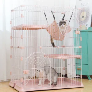 New Pink Large Space Luxury Cat Villa Home Indoor Small Cat Dog Cattery with Toilet Bilayer Household Cat Cages Pet House