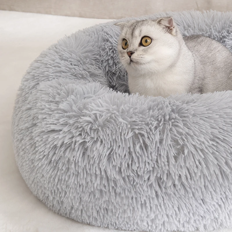 Fluffy Round donuts Dog Bed Sofa Plush Couch for Small cat Soft Cozy Pet Bed Mat in Beige Brown Gray Pink Blue Sizes S to XXXL - Image 6