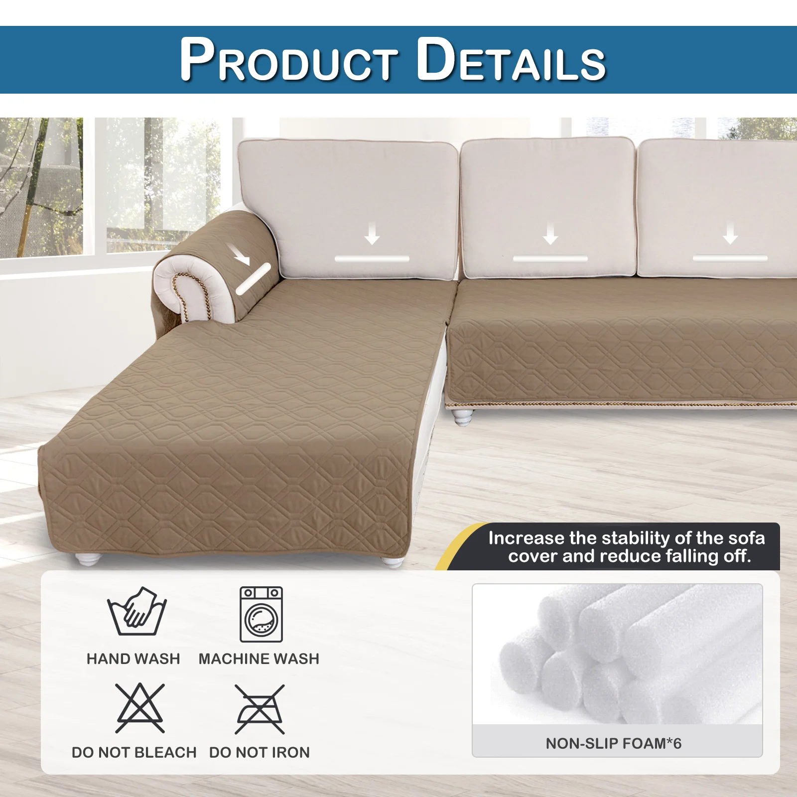 L Shape Waterproof Sofa Cover Sectional Couch Quilted Reversible Anti Slip Mat Slipcover Seat Cushion Protector for Living Room - Image 2