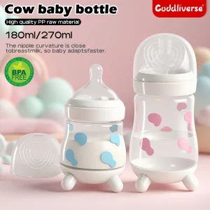Newborn wide-caliber PP two-color handle anti-flatulence baby bottle cute cow pattern 180ml/270ml optional