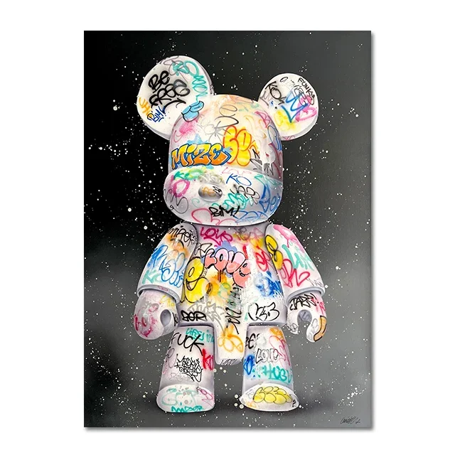 Cartoon Cute Bear Graffiti Canvas Painting Cartoon Character Pop Art Poster Street Wall Art Picture Kawaii Room Decoration - Image 5
