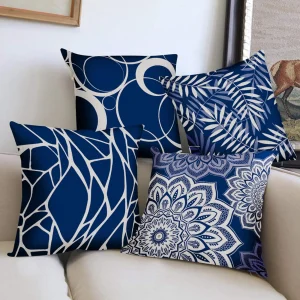 Dark blue geometric petal linen pillowcase sofa cushion cover home decoration can be customized for you 40x40 45x45 50x50 60x60