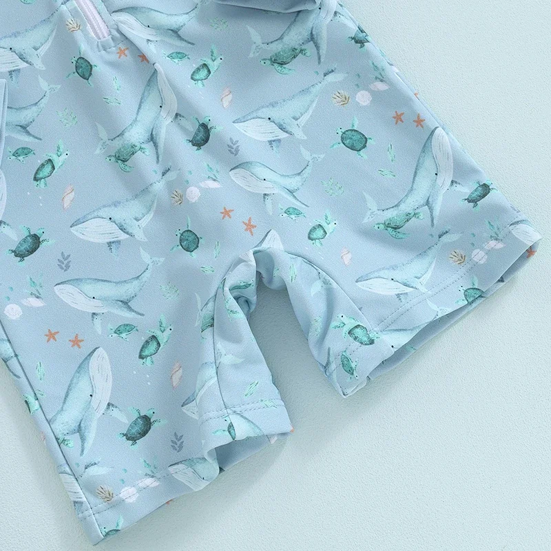 Tregren Newborn Infant Baby Boy Swimwear Set Whale Print Long Sleeve Rash Guard Swimsuit Sun Hat Toddler Bathing Suit Outfit - Image 6
