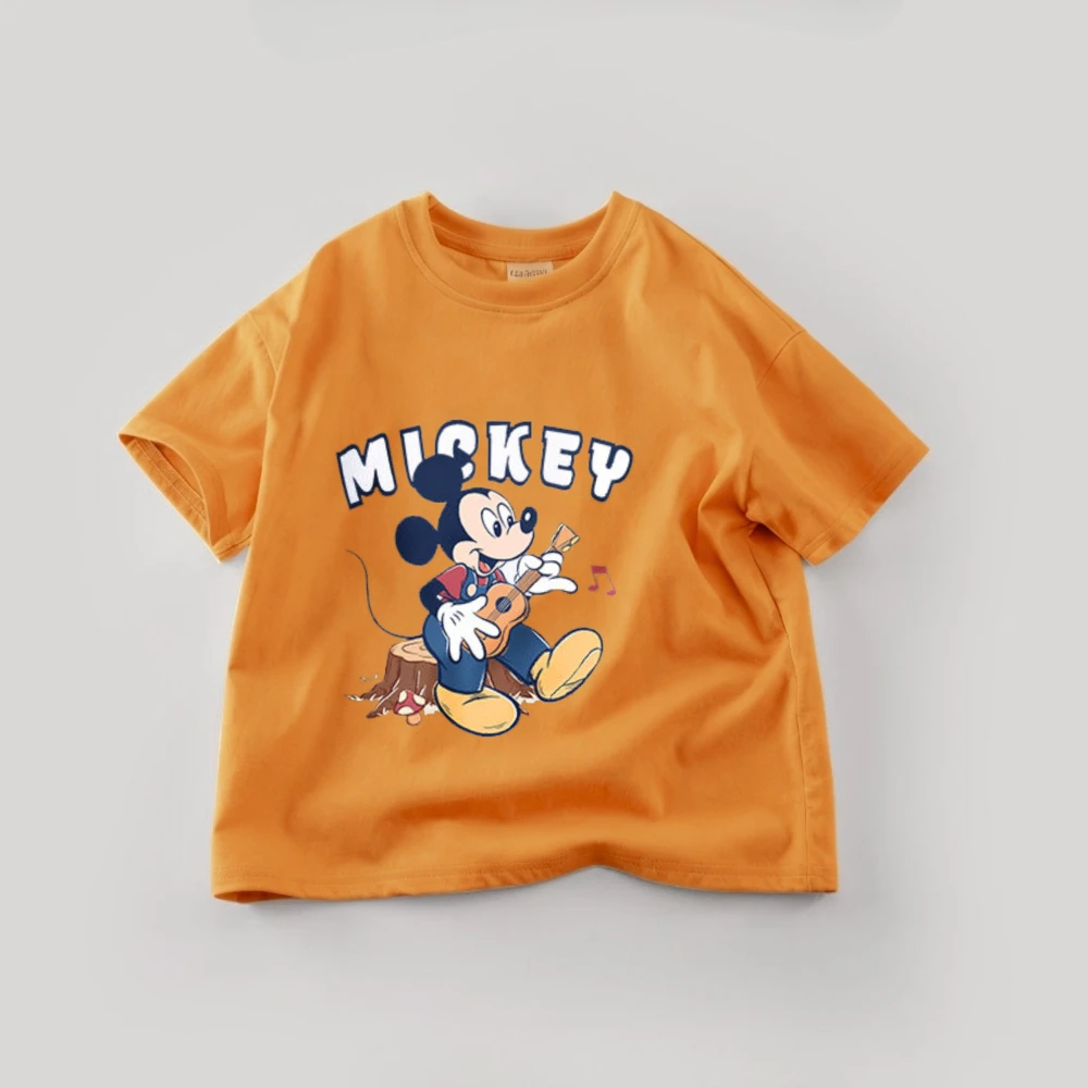 Pink Print Mickey Tees Short Sleeve Tops Baby Girls Clothing Summer Solid Color Fashion Kids Cartoon T-shirt Children's Tshirts - Image 2