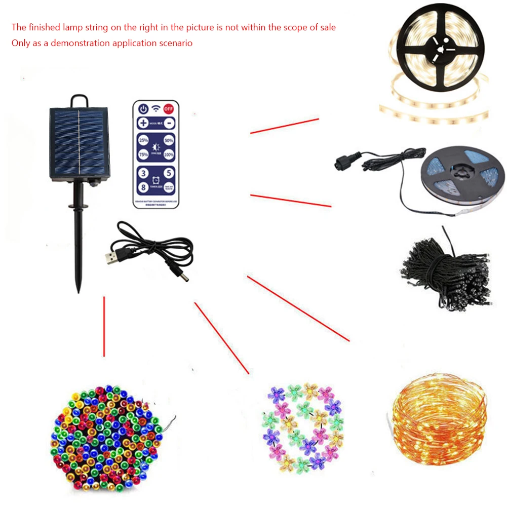 1Set Solar Panel Controller with Remote for Christmas Garden LED String Copper Light for Outdoor Garden Decoration - Image 5
