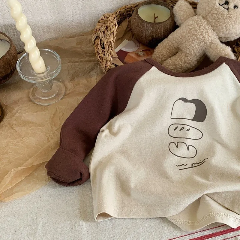 1-7Y Children's Velvet Base Shirt 2025 Spring Long Sleeved Casual Tee Baby Girls Boys Patched Color Round Neck Outerwear Tops - Image 3