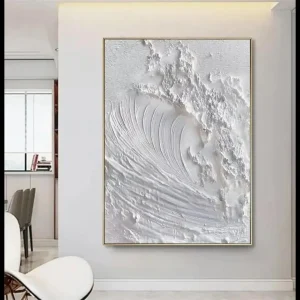 White Abstract Minimalist Textured Wall Art Ocean Wave Beach Painting on Canvas WabiSabi Wall Decor for Living Room Poster Pr