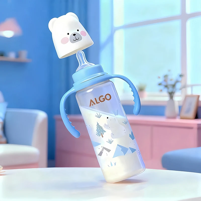 Baby bottle, 240ml Newborn PP bottle with handle, Cartoon bottle, baby feeding bottle - Image 2